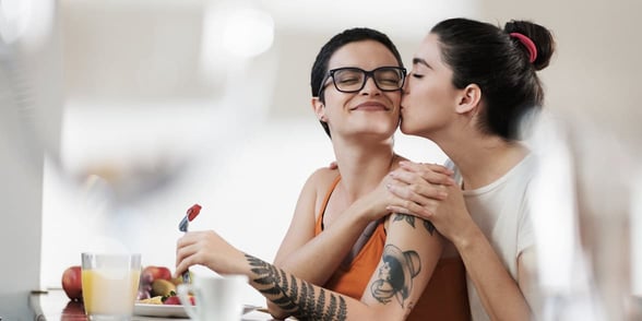 Photo of a lesbian couple hugging Photo of a lesbian couple hugging