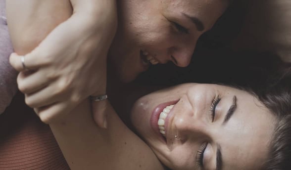 Photo of lesbian couple hugging