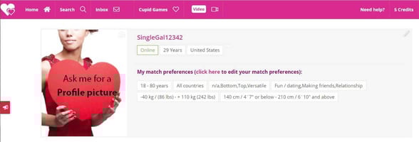Screenshot of a MyTransgenderCupid profile