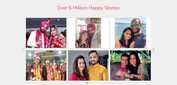 Screenshot of Shaadi.com success stories
