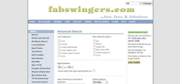 FabSwingers search page