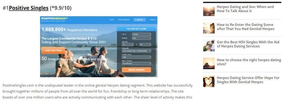 Screenshot of a review on GenitalHerpesDatingSites.info