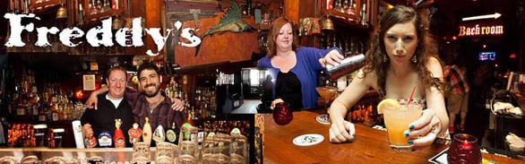 Collage of Freddy's Bar & Backroom photos and logo