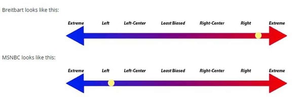 Screenshot of Media Bias/Fact Check's ratings