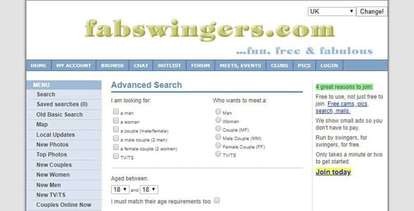 Screenshot of FabSwingers.com Screenshot of FabSwingers.com