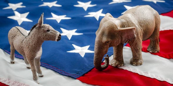 Photo of Democrat donkey and Republican elephant Photo of Democrat donkey and Republican elephant