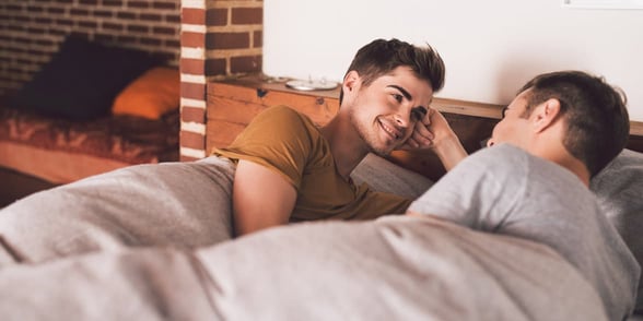 Photo of gay couple talking Photo of gay couple talking