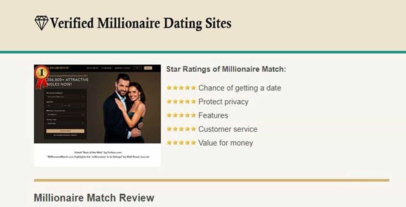 Screenshot of Verified Millionaire Dating Sites