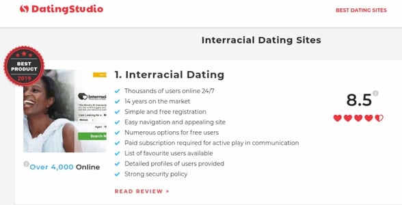 Screenshot of a DatingStudio review