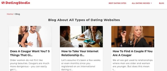 Screenshot of the blog