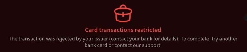 Card transactions restricted message Card transactions restricted message