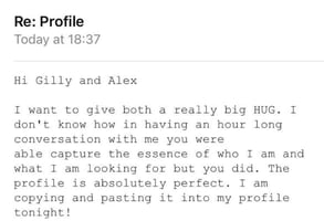 Screenshot of an email from a Profile Pimpers client Screenshot of an email from a Profile Pimpers client