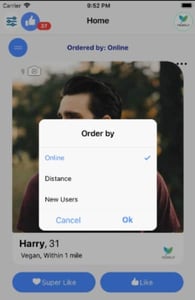 Screenshot of the Veggly app