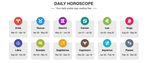 Screenshot of horoscopes on AstroTalk