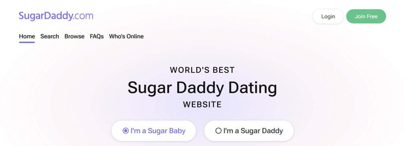 SugarDaddy.com homepage SugarDaddy.com homepage