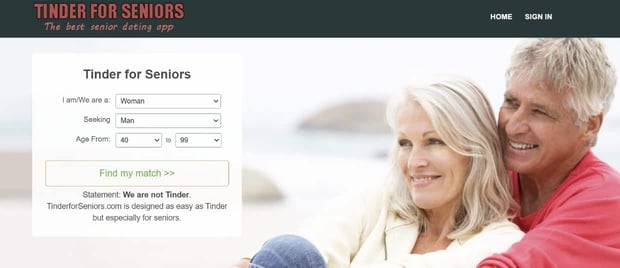 Tinder for Seniors homepage Tinder for Seniors homepage