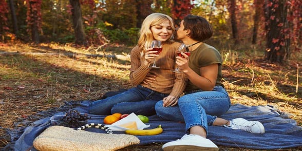 Photo of lesbian couple having picnic