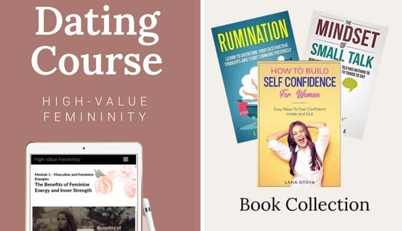 Collage of Lana Otoya's Dating Course and books Collage of Lana Otoya's Dating Course and books