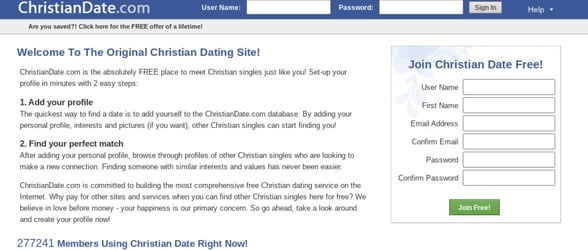Screenshot of ChristianDate.com