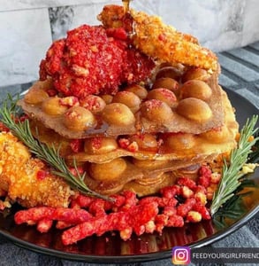 Photo of chicken and egg waffles