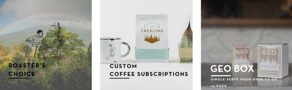 Screenshot of the Treeline Coffee subscription page