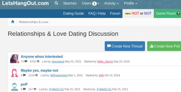 Screenshot of the dating forum