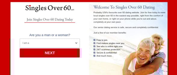Screenshot of Singles Over 60