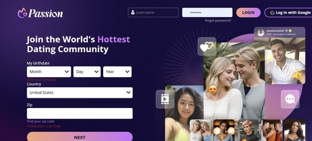 Passion.com homepage