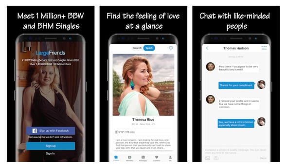 Screenshots from the LargeFriends app