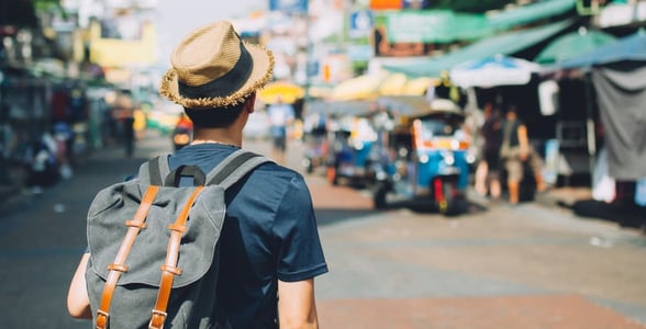 man on busy street