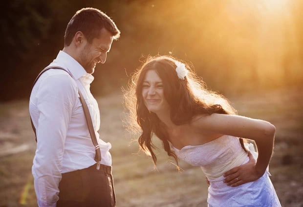 Beautiful bride and groom portrait in nature