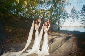 double image of man and woman standing and embracing