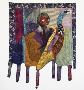 Copy of a piece of art by Dindga McCannon, called "Charlie Parker and Some of the Amazing Musicians He Influenced," Painting from 1983