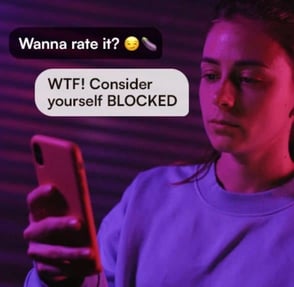 graphic with person holding phone reacting to unsolicited nudes