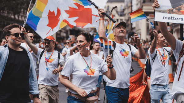 Queer Canadians celebrating at pride parade