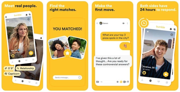 Screenshots of Bumble app