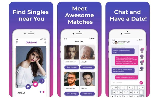 Screenshots of the DoULike app