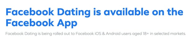 Screenshot from Facebook Dating website
