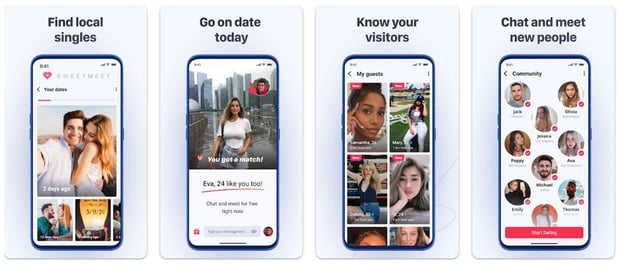 Screenshots of SweetMeet from a mobile app store
