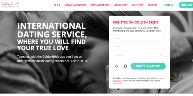 screenshot of GoldenBride website