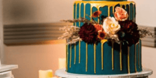 teal and gold wedding cake with flowers teal and gold wedding cake with flowers