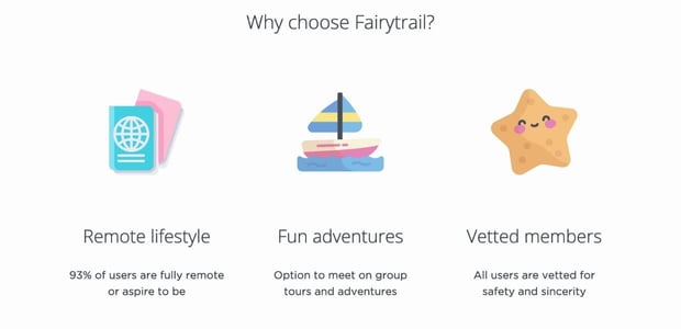 A screenshot of Fairytrail homepage