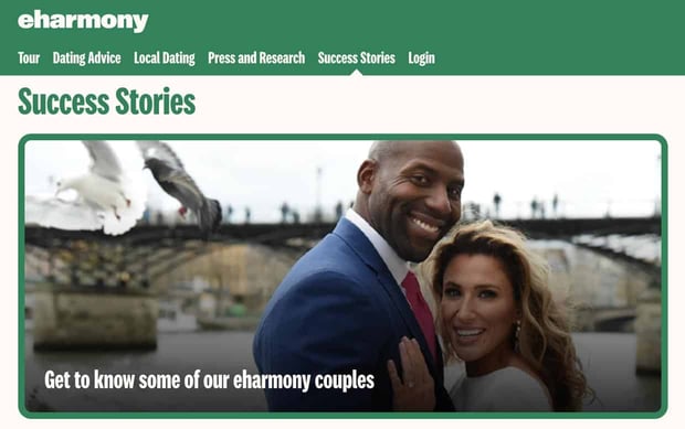 Screenshot of eharmony success stories Screenshot of eharmony success stories