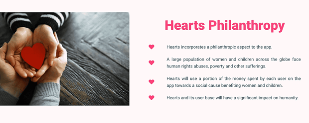 Screenshot of Hearts' Philanthropy landing page
