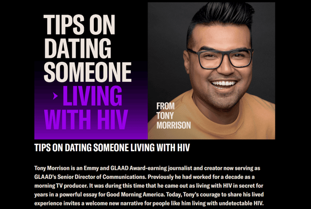 Screenshot of blog "Tips on Dating Someone Living with HIV" Screenshot of blog "Tips on Dating Someone Living with HIV"