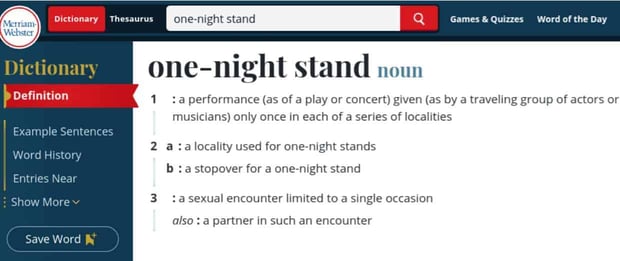 Screenshot of the dictionary entry for one-night stand