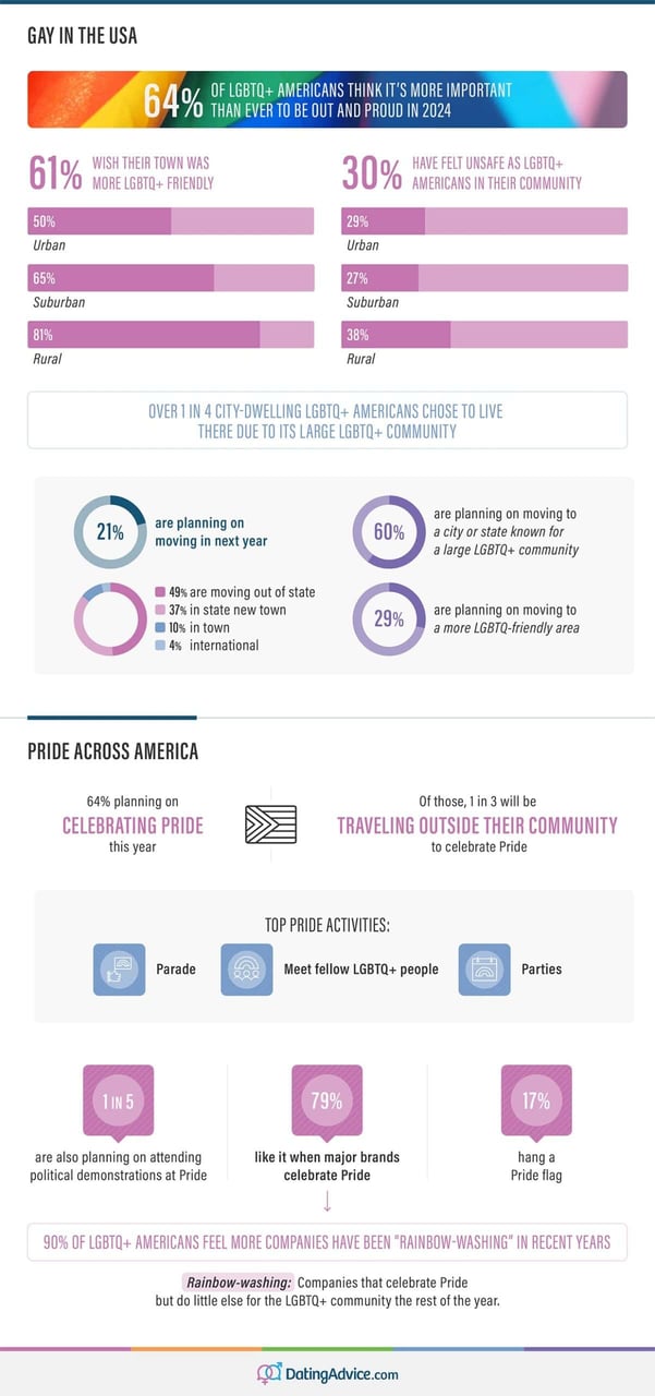 LGBTQ Safety and Pride Statistics infographic from DatingAdvice.com