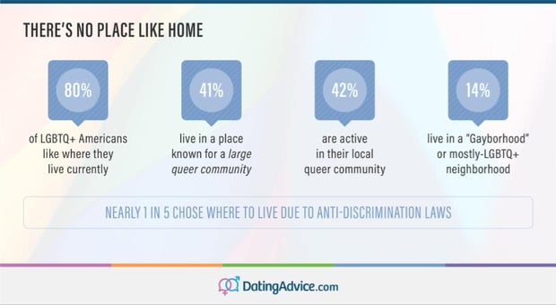 LGBTQ+ living and household statistics infographic from DatingAdvice.com