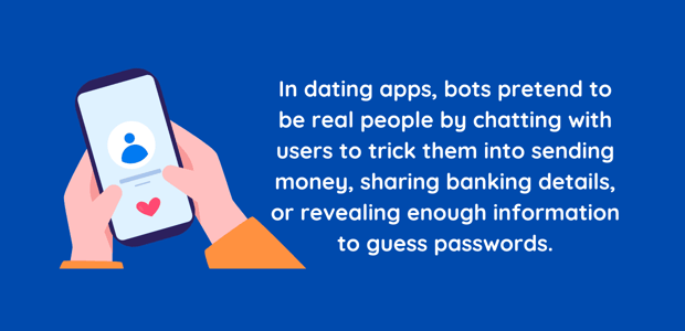 Graphic with text displaying information about chatbots on dating apps