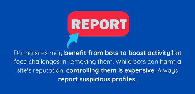 Graphic with text encouraging users to report suspicious profiles